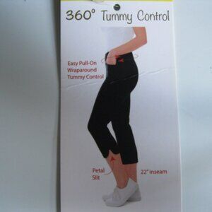 S.C. & CO. Women's 360 Tummy Control pull-on Capri w/petal slit hem, black 6